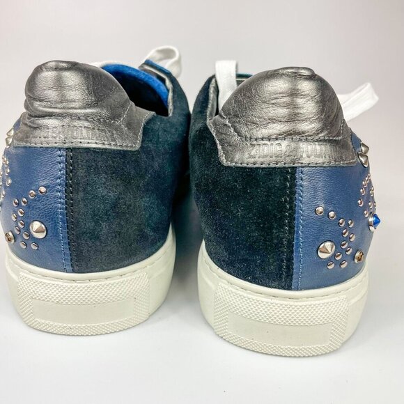 Zadig and Voltaire Tricolor Studded Leather and Suede Jungle Clous Sneakers Size - Picture 5 of 12